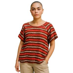 Old Navy Womens Size Large Shirt Top Short Sleeve 100% Cotton Zig Zag Stripes